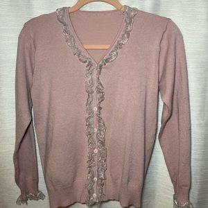 pink ruffle lace cardigan